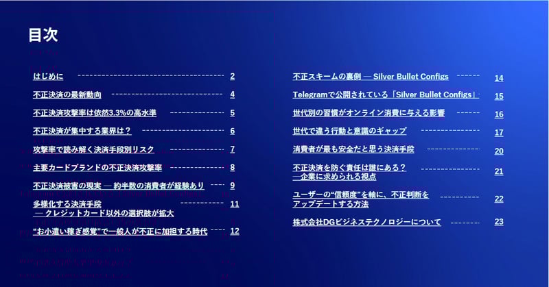 レポート「不正決済の現在地」ページ構成